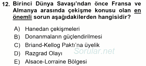 Siyasi Tarih 1 2017 - 2018 3 Ders Sınavı 12.Soru