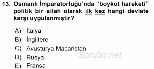Siyasi Tarih 1 2017 - 2018 3 Ders Sınavı 13.Soru