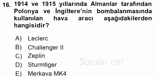 Siyasi Tarih 1 2017 - 2018 3 Ders Sınavı 16.Soru