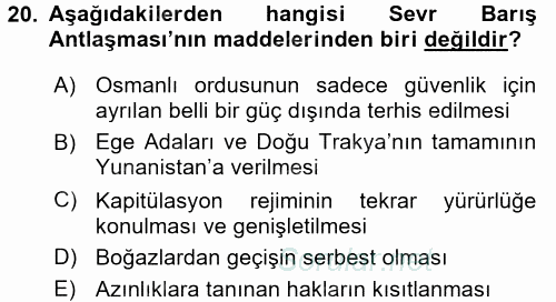 Siyasi Tarih 1 2017 - 2018 3 Ders Sınavı 20.Soru