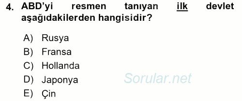 Siyasi Tarih 1 2017 - 2018 3 Ders Sınavı 4.Soru