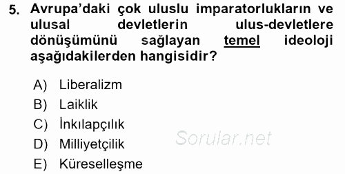 Siyasi Tarih 1 2017 - 2018 3 Ders Sınavı 5.Soru