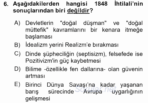 Siyasi Tarih 1 2017 - 2018 3 Ders Sınavı 6.Soru