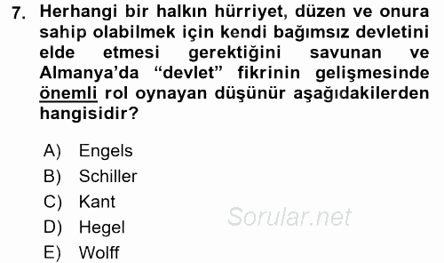 Siyasi Tarih 1 2017 - 2018 3 Ders Sınavı 7.Soru