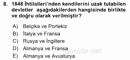 Siyasi Tarih 1 2017 - 2018 3 Ders Sınavı 8.Soru