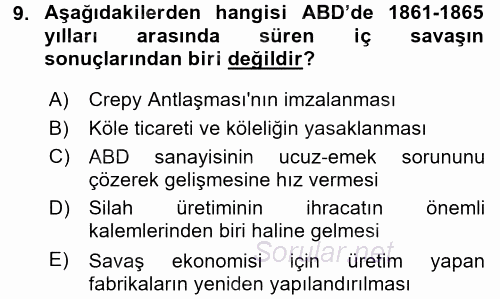 Siyasi Tarih 1 2017 - 2018 3 Ders Sınavı 9.Soru