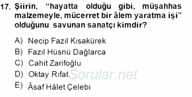 Cumhuriyet Dönemi Türk Şiiri 2014 - 2015 Ara Sınavı 17.Soru