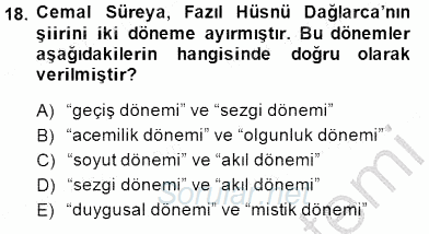 Cumhuriyet Dönemi Türk Şiiri 2014 - 2015 Ara Sınavı 18.Soru