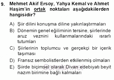 Cumhuriyet Dönemi Türk Şiiri 2014 - 2015 Ara Sınavı 9.Soru