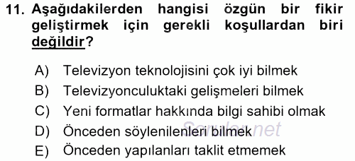 Fotoğraf ve Video Proje Geliştirme 2015 - 2016 Tek Ders Sınavı 11.Soru