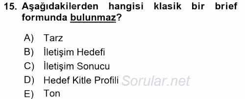 Fotoğraf ve Video Proje Geliştirme 2015 - 2016 Tek Ders Sınavı 15.Soru