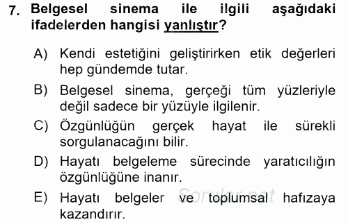 Fotoğraf ve Video Proje Geliştirme 2015 - 2016 Tek Ders Sınavı 7.Soru