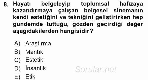 Fotoğraf ve Video Proje Geliştirme 2015 - 2016 Tek Ders Sınavı 8.Soru