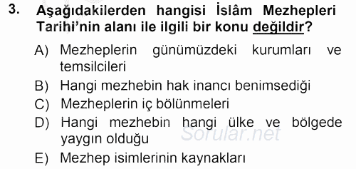 İslam Mezhepleri Tarihi 2012 - 2013 Ara Sınavı 3.Soru