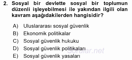 Hayat Sigortaları Ve Bireysel Emeklilik Sistemi 2016 - 2017 Dönem Sonu Sınavı 2.Soru