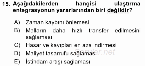 Ulaştırma Sistemleri 2017 - 2018 Dönem Sonu Sınavı 15.Soru