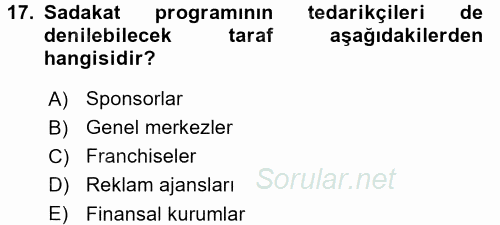 Müşteri İlişkileri Yönetimi 2015 - 2016 Tek Ders Sınavı 17.Soru