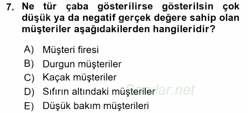 Müşteri İlişkileri Yönetimi 2015 - 2016 Tek Ders Sınavı 7.Soru