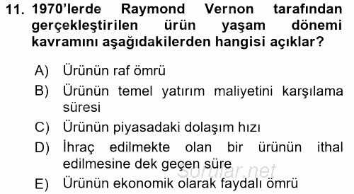 Uluslararası Ekonomi Politik 2015 - 2016 Ara Sınavı 11.Soru