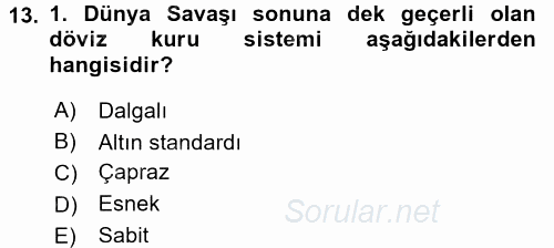 Uluslararası Ekonomi Politik 2015 - 2016 Ara Sınavı 13.Soru