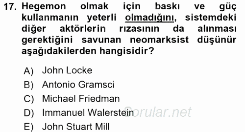 Uluslararası Ekonomi Politik 2015 - 2016 Ara Sınavı 17.Soru