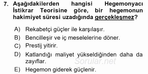 Uluslararası Ekonomi Politik 2015 - 2016 Ara Sınavı 7.Soru