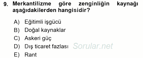 Uluslararası Ekonomi Politik 2015 - 2016 Ara Sınavı 9.Soru