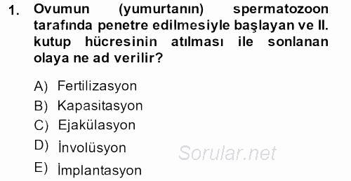 Doğum Bilgisi ve Suni Tohumlama 2013 - 2014 Dönem Sonu Sınavı 1.Soru