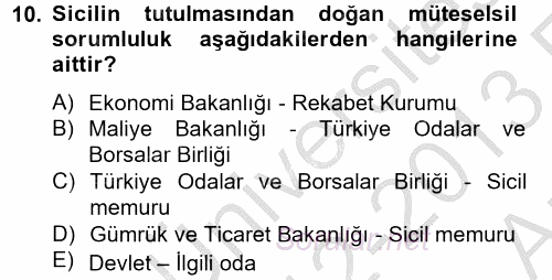 Ticaret Hukuku 2012 - 2013 Ara Sınavı 10.Soru