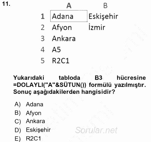 İşletme Analitiği 2016 - 2017 Ara Sınavı 11.Soru