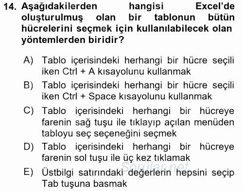 İşletme Analitiği 2016 - 2017 Ara Sınavı 14.Soru