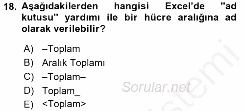 İşletme Analitiği 2016 - 2017 Ara Sınavı 18.Soru