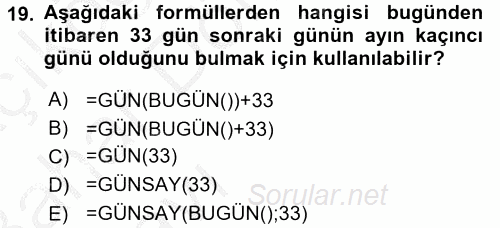 İşletme Analitiği 2016 - 2017 Ara Sınavı 19.Soru