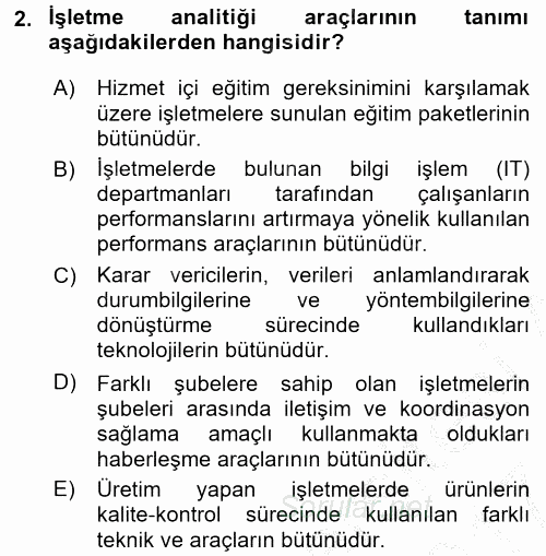 İşletme Analitiği 2016 - 2017 Ara Sınavı 2.Soru