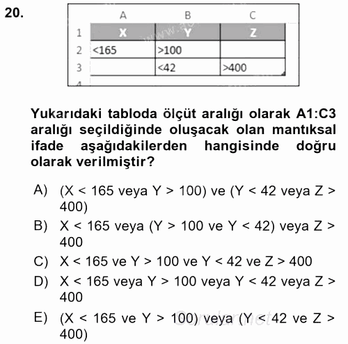 İşletme Analitiği 2016 - 2017 Ara Sınavı 20.Soru