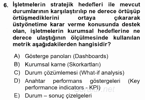 İşletme Analitiği 2016 - 2017 Ara Sınavı 6.Soru