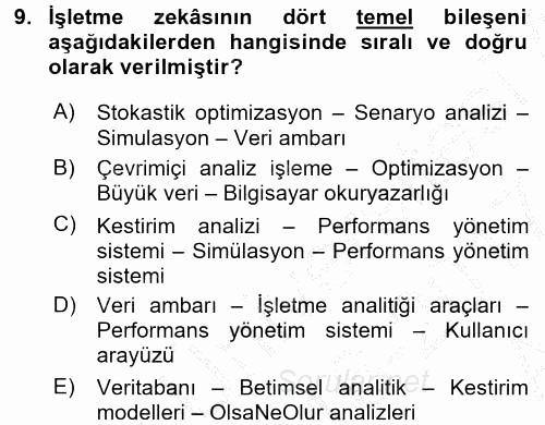 İşletme Analitiği 2016 - 2017 Ara Sınavı 9.Soru