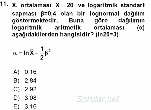 Coğrafi Bilgi Sistemleri İçin Temel İstatistik 2015 - 2016 Ara Sınavı 11.Soru