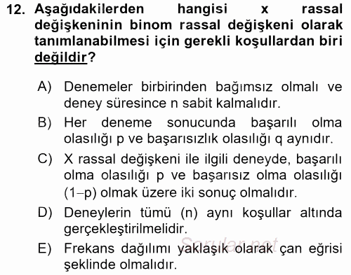 Coğrafi Bilgi Sistemleri İçin Temel İstatistik 2015 - 2016 Ara Sınavı 12.Soru