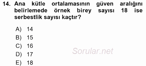 Coğrafi Bilgi Sistemleri İçin Temel İstatistik 2015 - 2016 Ara Sınavı 14.Soru