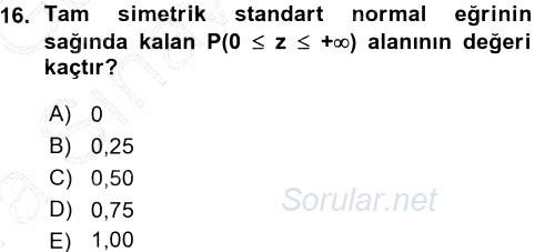Coğrafi Bilgi Sistemleri İçin Temel İstatistik 2015 - 2016 Ara Sınavı 16.Soru