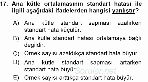 Coğrafi Bilgi Sistemleri İçin Temel İstatistik 2015 - 2016 Ara Sınavı 17.Soru
