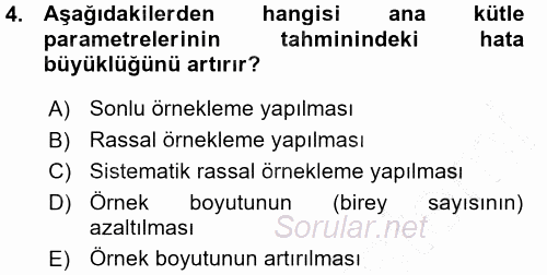 Coğrafi Bilgi Sistemleri İçin Temel İstatistik 2015 - 2016 Ara Sınavı 4.Soru
