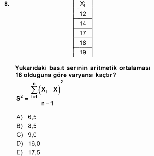 Coğrafi Bilgi Sistemleri İçin Temel İstatistik 2015 - 2016 Ara Sınavı 8.Soru