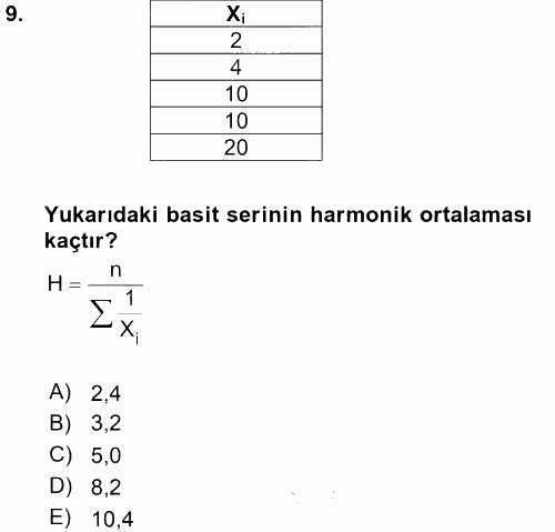 Coğrafi Bilgi Sistemleri İçin Temel İstatistik 2015 - 2016 Ara Sınavı 9.Soru