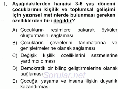 Okulöncesinde Çocuk Edebiyatı 2012 - 2013 Ara Sınavı 1.Soru
