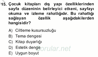 Okulöncesinde Çocuk Edebiyatı 2012 - 2013 Ara Sınavı 15.Soru