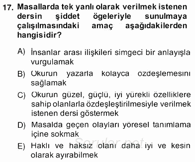 Okulöncesinde Çocuk Edebiyatı 2012 - 2013 Ara Sınavı 17.Soru