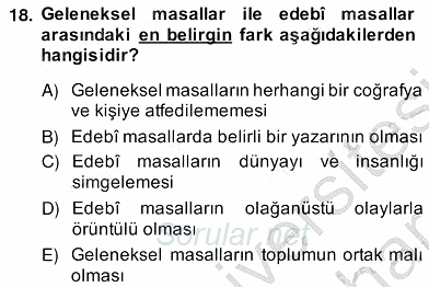 Okulöncesinde Çocuk Edebiyatı 2012 - 2013 Ara Sınavı 18.Soru