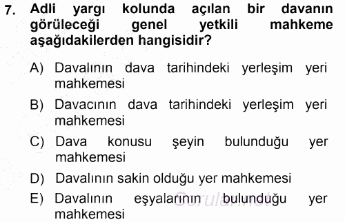 Medeni Usul Hukuku 2014 - 2015 Ara Sınavı 7.Soru